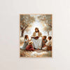 Oil painting depicting Jesus Christ with several disciples in a natural outdoor setting