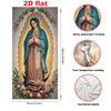 Guadalupe Madonna Religious Wall Art Gate Flag with Golden Halo and Floral Design
