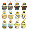 A set of 12 toppers and wrappers featuring construction vehicle themes for a birthday party.