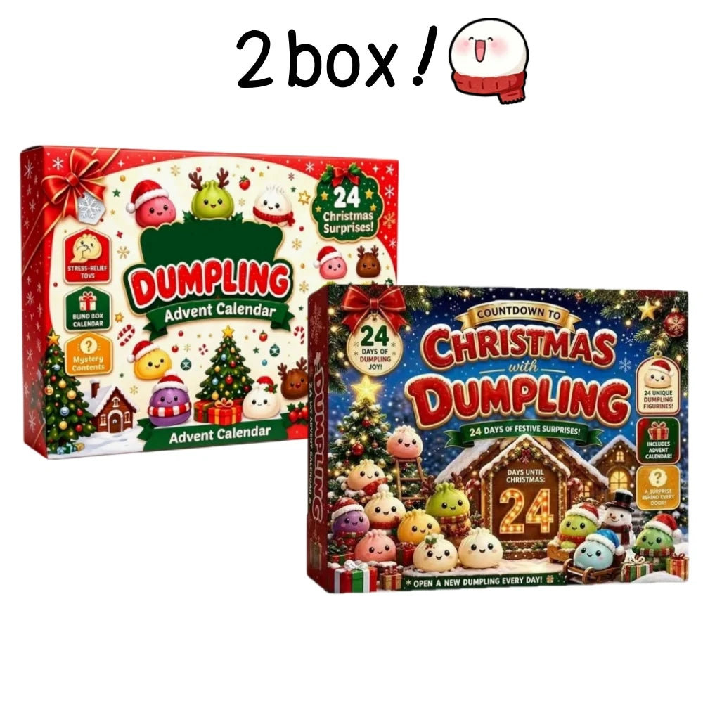 A box of a Christmas Squishy Advent Calendar featuring 24 days of dumplings and festive surprises.