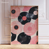 A vertical canvas art print featuring overlapping pink and black vinyl records on a light background.