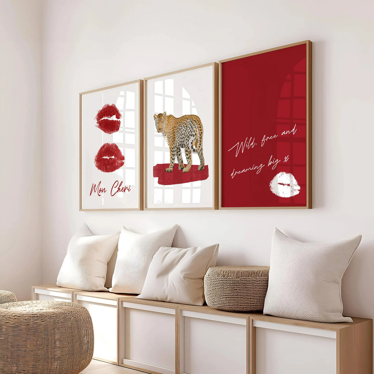 Frameless Leopard & Black-White Gallery Canvas Poster Set (3-Piece)