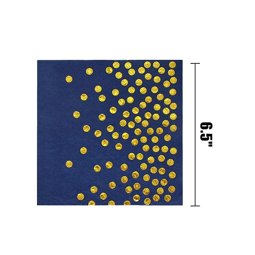 Navy blue disposable party tableware set with gold round plates