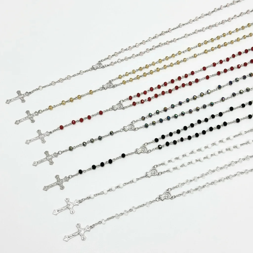 Faceted Crystal Rosary Necklace with Crucifix Pendant