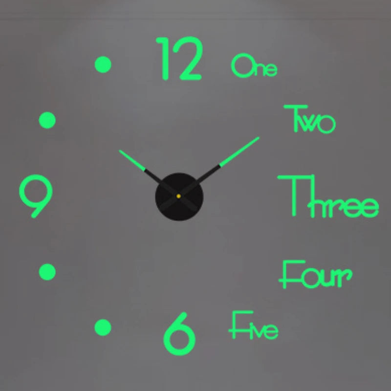 A minimalist clock face with green hour markers and hands showing a time near 12:00.
