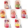 A set of Russian piping tips for cake decorating featuring various colors and shapes.