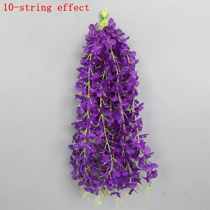 A purple 10-string effect artificial wisteria hanging flower garland.
