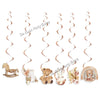 A set of decorative banner garlands featuring animal shapes like a horse, bear, and bunny for baby showers.