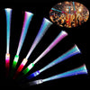 A collection of glowing fiber optic light wands shooting colorful beams against a dark background.