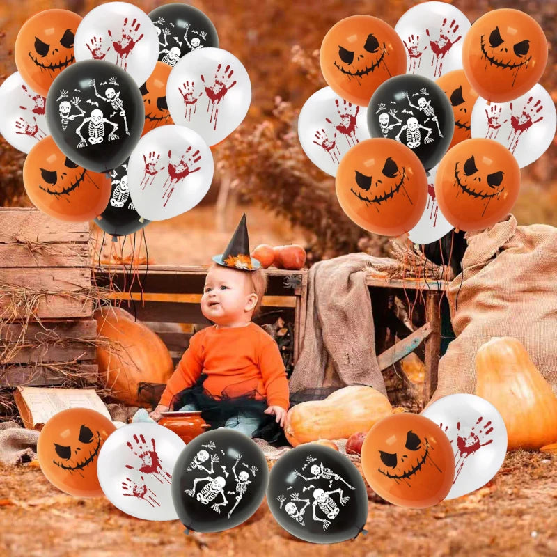 Scary Bloody Hand & Skull Latex Balloons (12-inch) for Halloween Party Decor