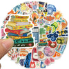 A colorful sticker pack featuring watercolor illustrations of various fruits and foods.