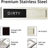 A rectangular stainless steel sign with the word DIRTY engraved on it, featuring a strong magnet and anti-rust frame.