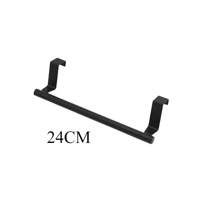 Porte-serviette en acier inoxydable noir sur porte avec une longueur de 24 cm.