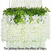 Artificial wisteria vine garland featuring green leaves and white flowers