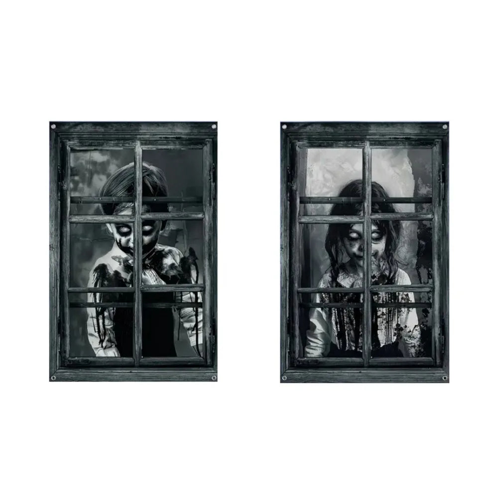 Scary Halloween Window Cover Set with Blood-Themed Design