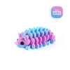A vibrant pink and blue articulated 3D printed hedgehog figurine with textured spines.
