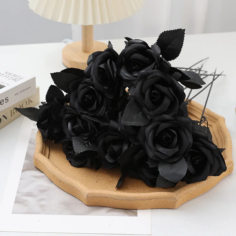 Artificial Black Roses with Long Stems for Gothic Home Decor