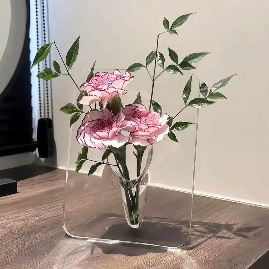 Clear Acrylic Photo Frame Vase for Desk & Shelf Display