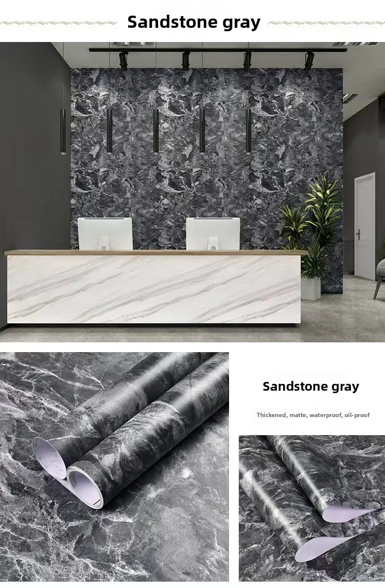 Matte sandstone gray self-adhesive waterproof wallpaper used as a kitchen and furniture finish