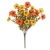 A bouquet of vibrant artificial pansy flowers in shades of orange and yellow.