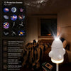 A white galaxy projector and night light illuminating a room, showing various space projections.