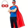Adult superhero costume set featuring a red cape and an eye mask