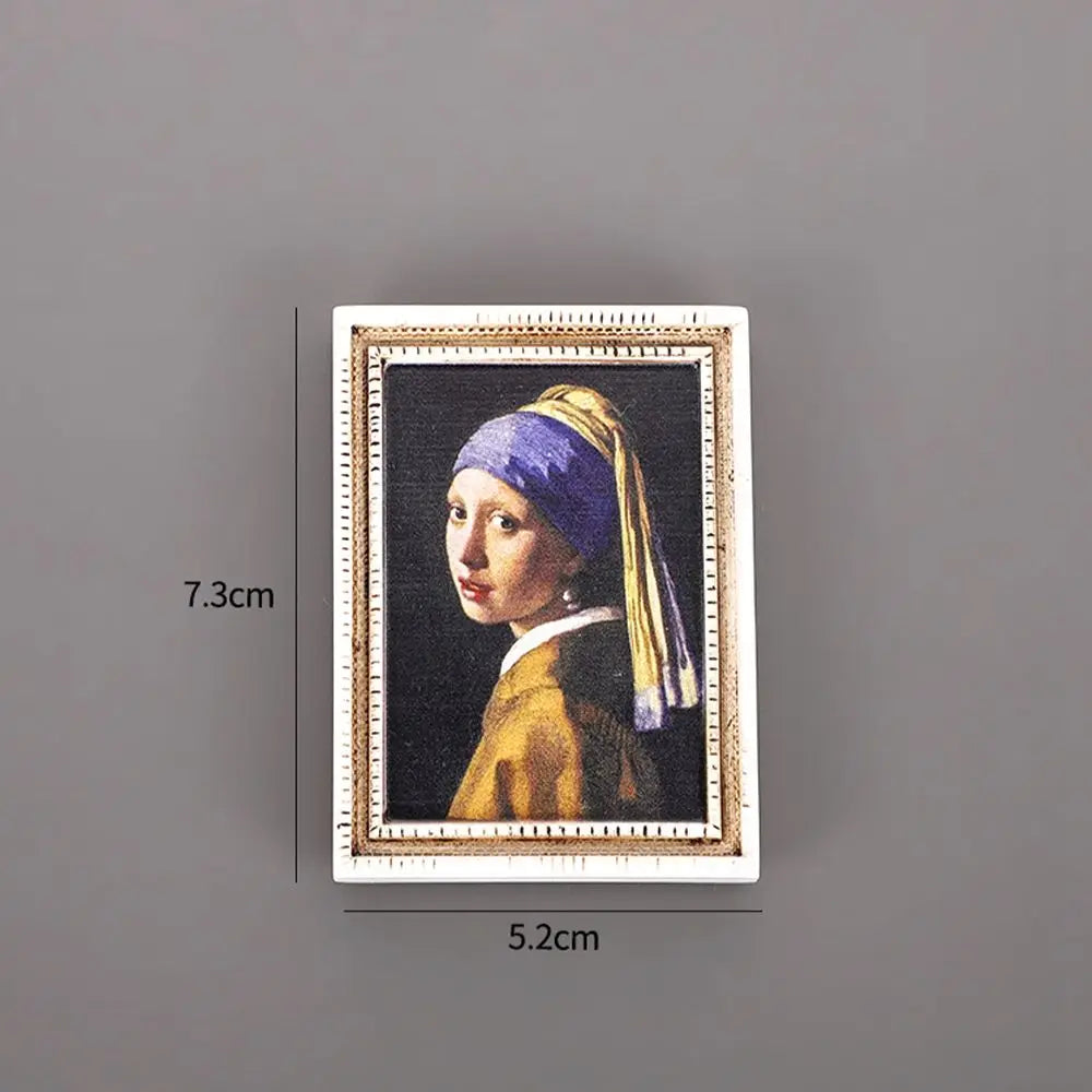 A framed painting print featuring a portrait of a woman wearing a purple headscarf and yellow garment.