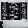 A set of nine dark-themed Demon Slayer anime character eyes prints displayed on a white wall.