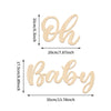 Wooden script sign spelling Oh Baby with measurements shown