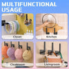 Wall mounted adhesive cap holder hooks used for storing hats in a closet, kitchen, cloakroom, and living room.