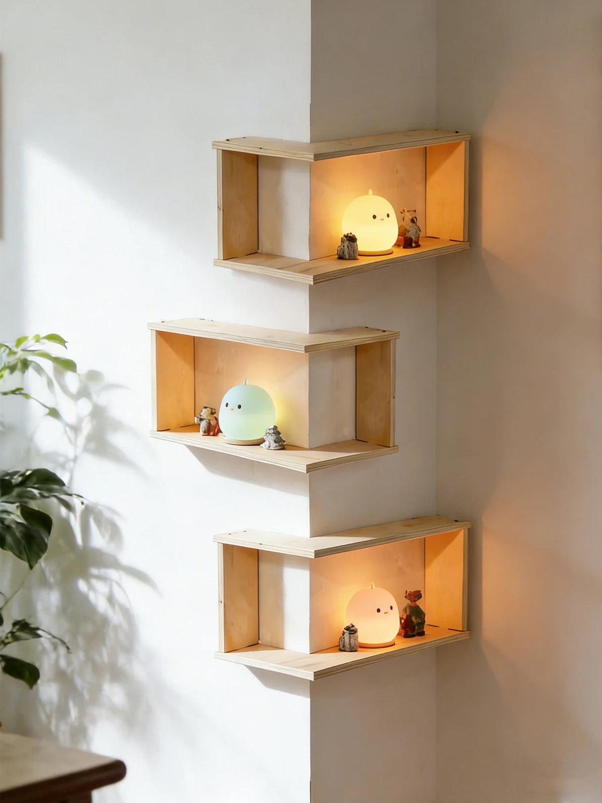 Corner Floating Wooden Wall Shelves for Home Decor