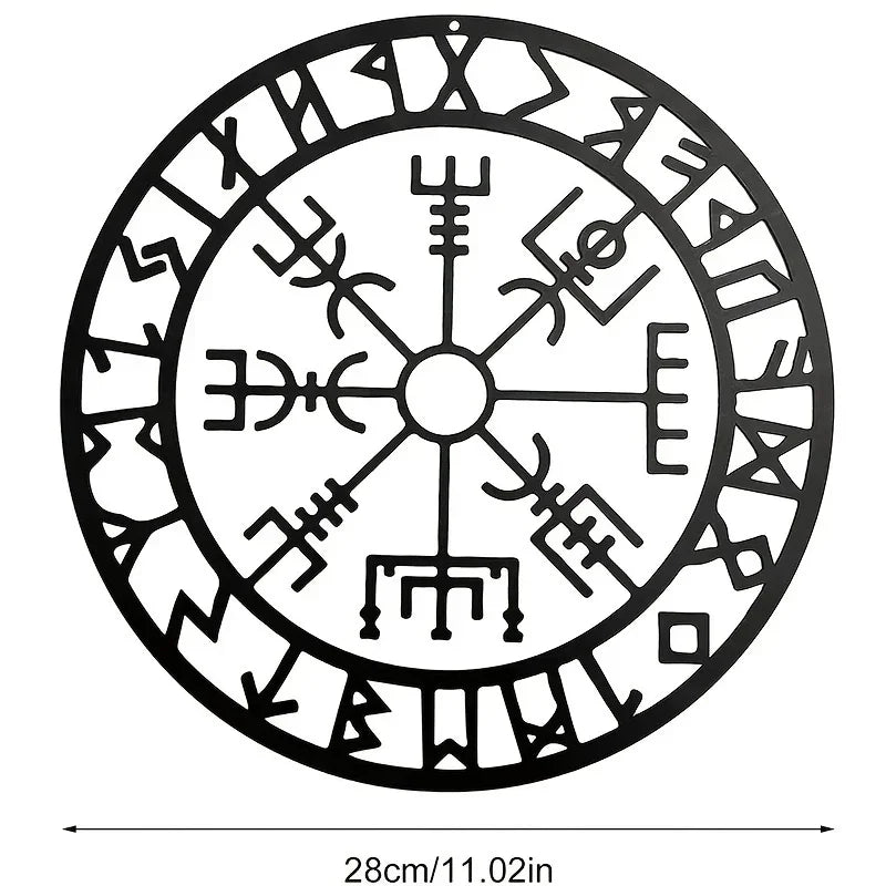 A black metal prayer cross wall art featuring intricate Christian symbols within a circular design.