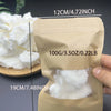 A hand holds a brown paper pouch containing 100g of white natural coconut wax for candle making.