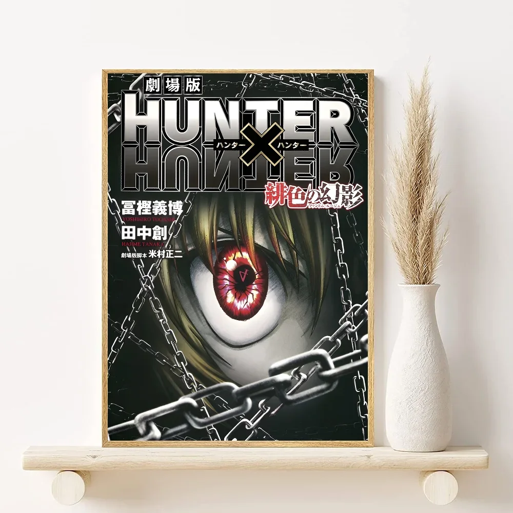 Canvas wall art featuring Hunter x Hunter characters Gon, Killua, and Hisoka in a dark, intense style.