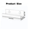 Clear acrylic floating shelf with mounting holes and a supporting base shown for product size reference.