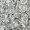 A close-up view of silver silk rose petals for weddings and special events.