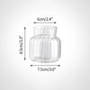 A clear glass vase with a fluted rim and rounded body, shown with dimensions 6cm/2.4" wide and 8.5cm/3.3" high.
