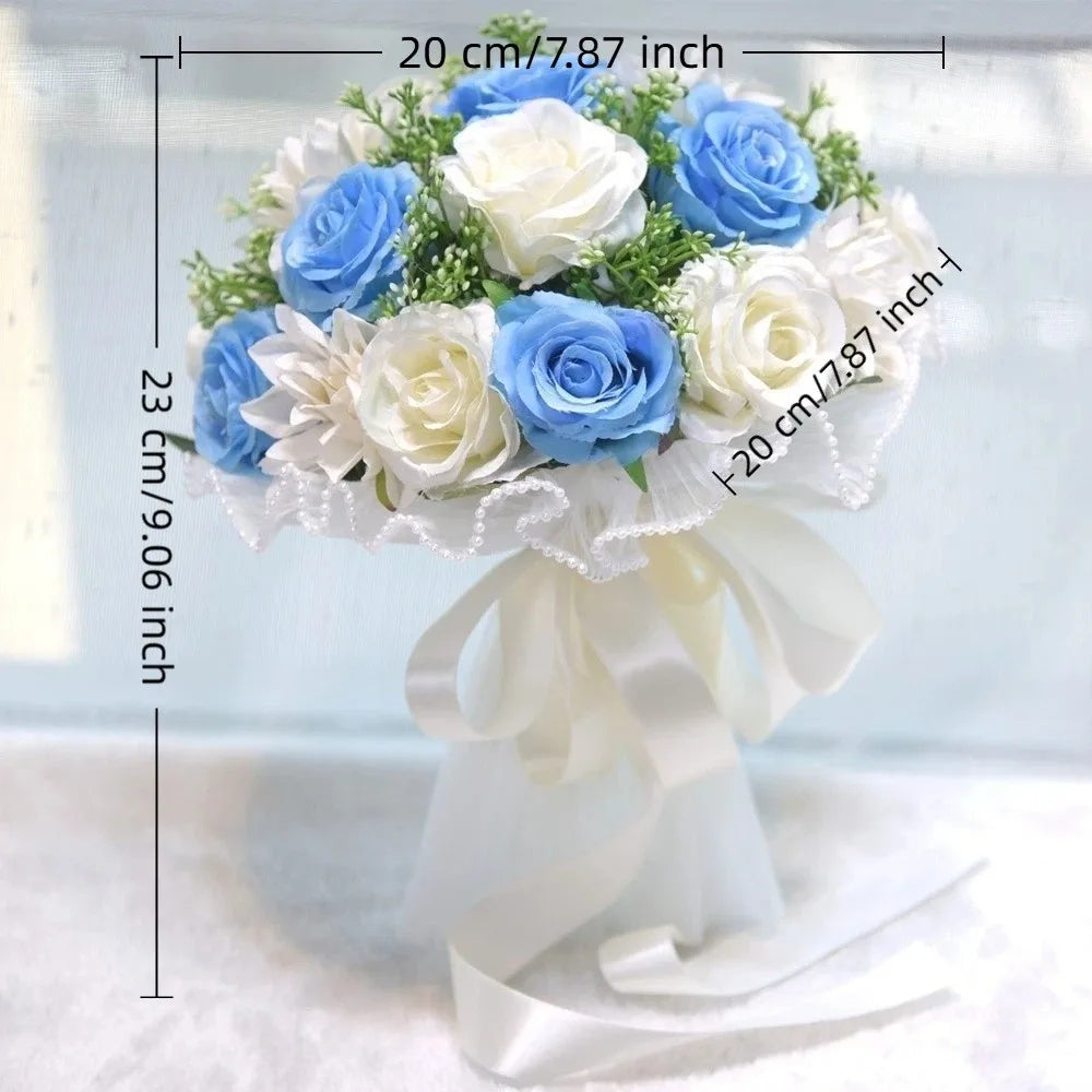 Elegant Silk Rose Bridal Bouquet with Baby's Breath