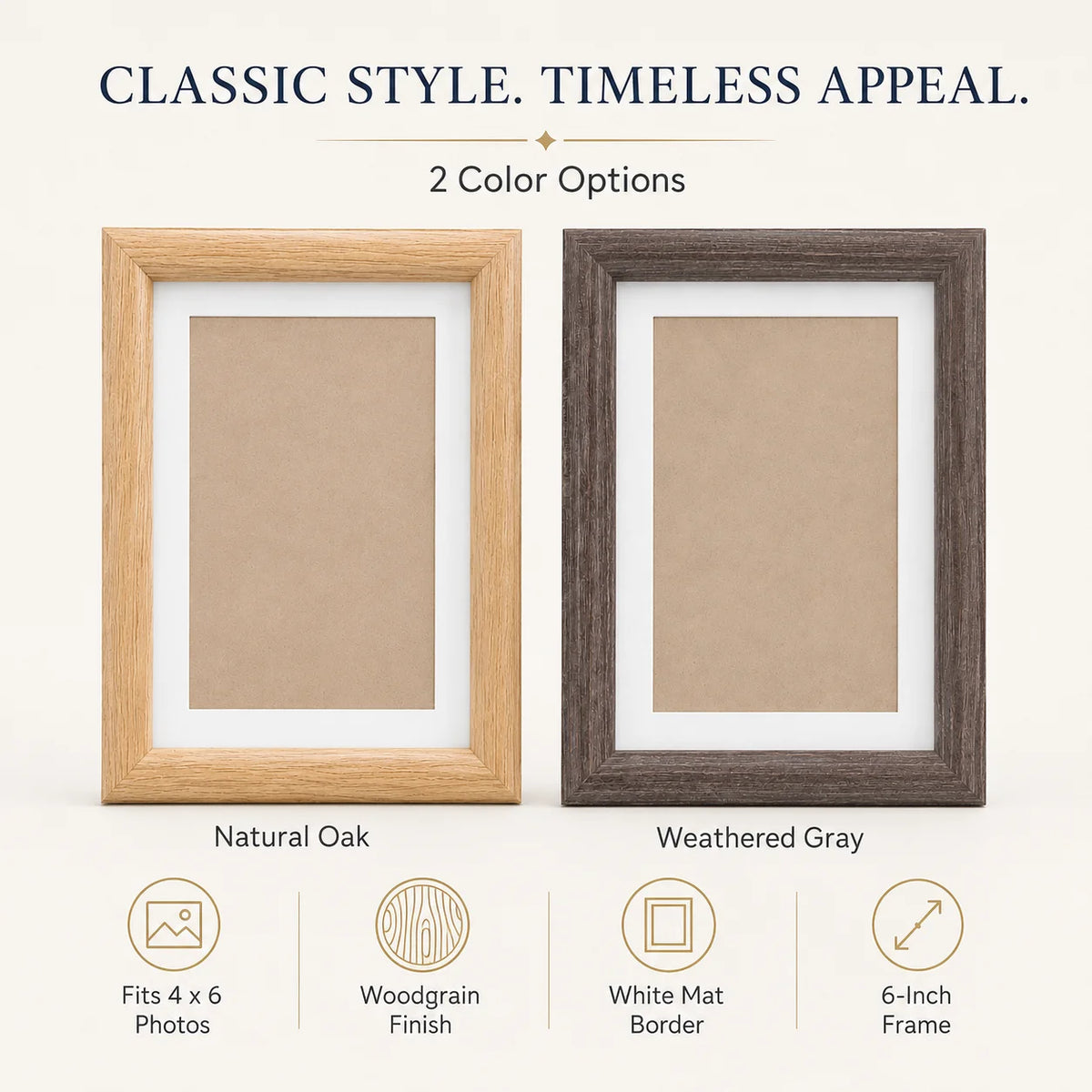 Classic Woodgrain Photo Frame for 4x6 Pictures with White Mat