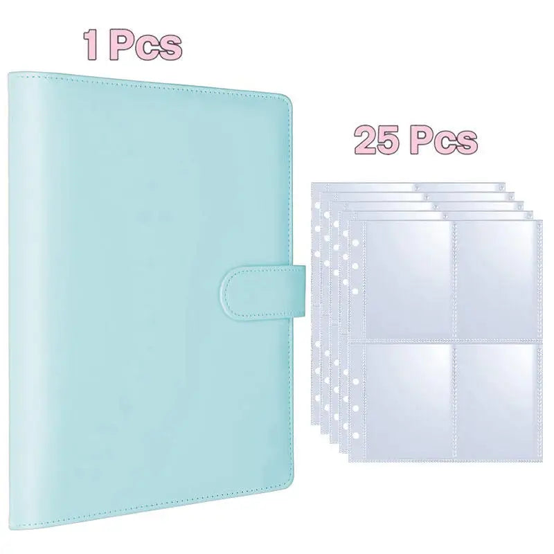 A set of light blue PU leather photocard binders, including one individual binder and twenty-five additional binders.