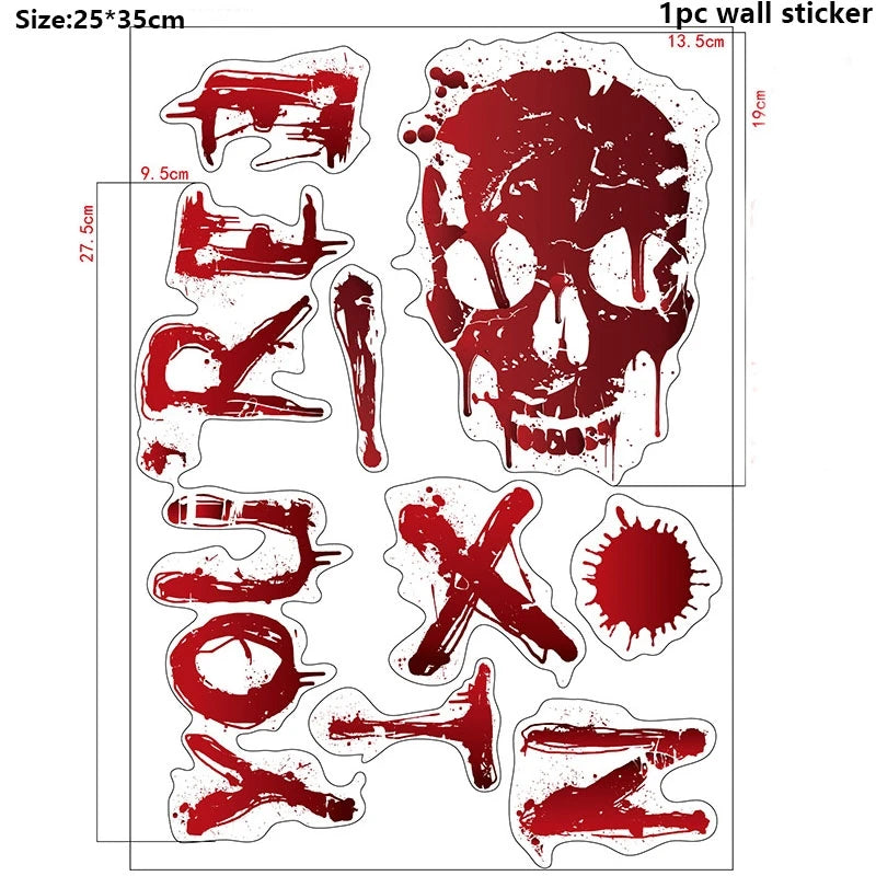 Halloween Bloodstain Sticker Set with Handprints, Footprints & Skulls
