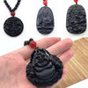 Amitabha Buddha Carved Obsidian Pendant Necklace
