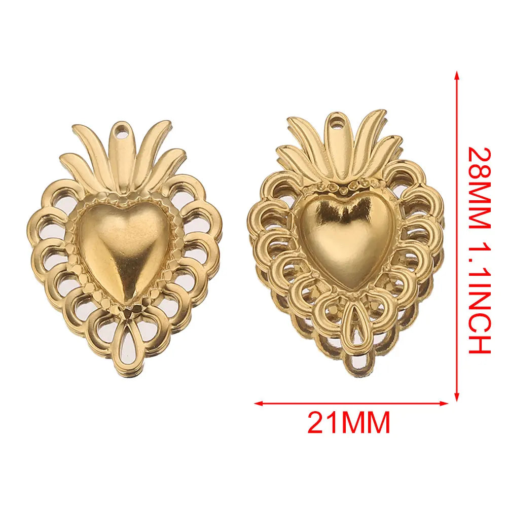 Gold Sacred Heart Charms for Jewelry Making