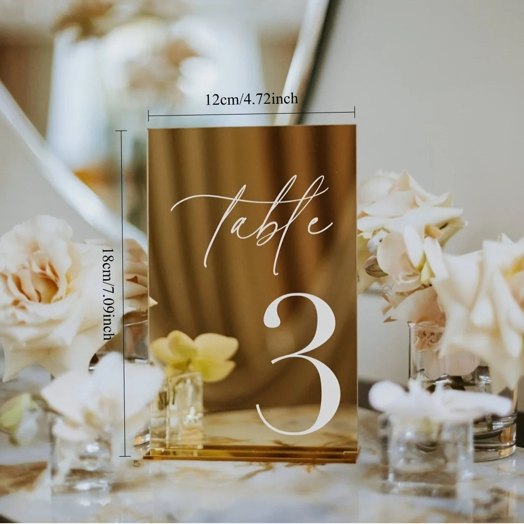 Elegant gold plated mirrored acrylic table number featuring the number three