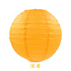 An orange round paper lantern with vertical folds.
