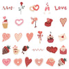 A collection of various love-themed decorative stickers including hearts, roses, and other romantic designs.