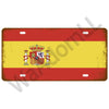 Vintage metal tin sign featuring the flag of Spain on a rustic red background.