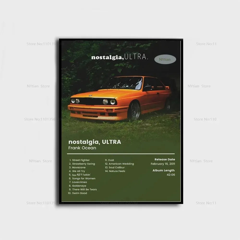 Album cover art for Nostalgia Ultra by Frank Ocean featuring a warm orange-toned photograph.