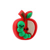 A bright red silicone apple with a green stem and leaves, used as a plant bead for crafts.