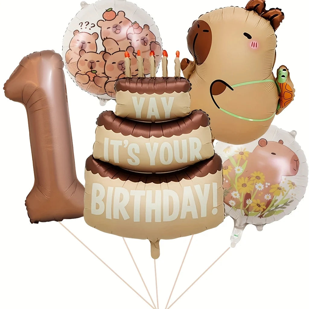 Capybara Cartoon Foil Balloon Set for Birthday Parties